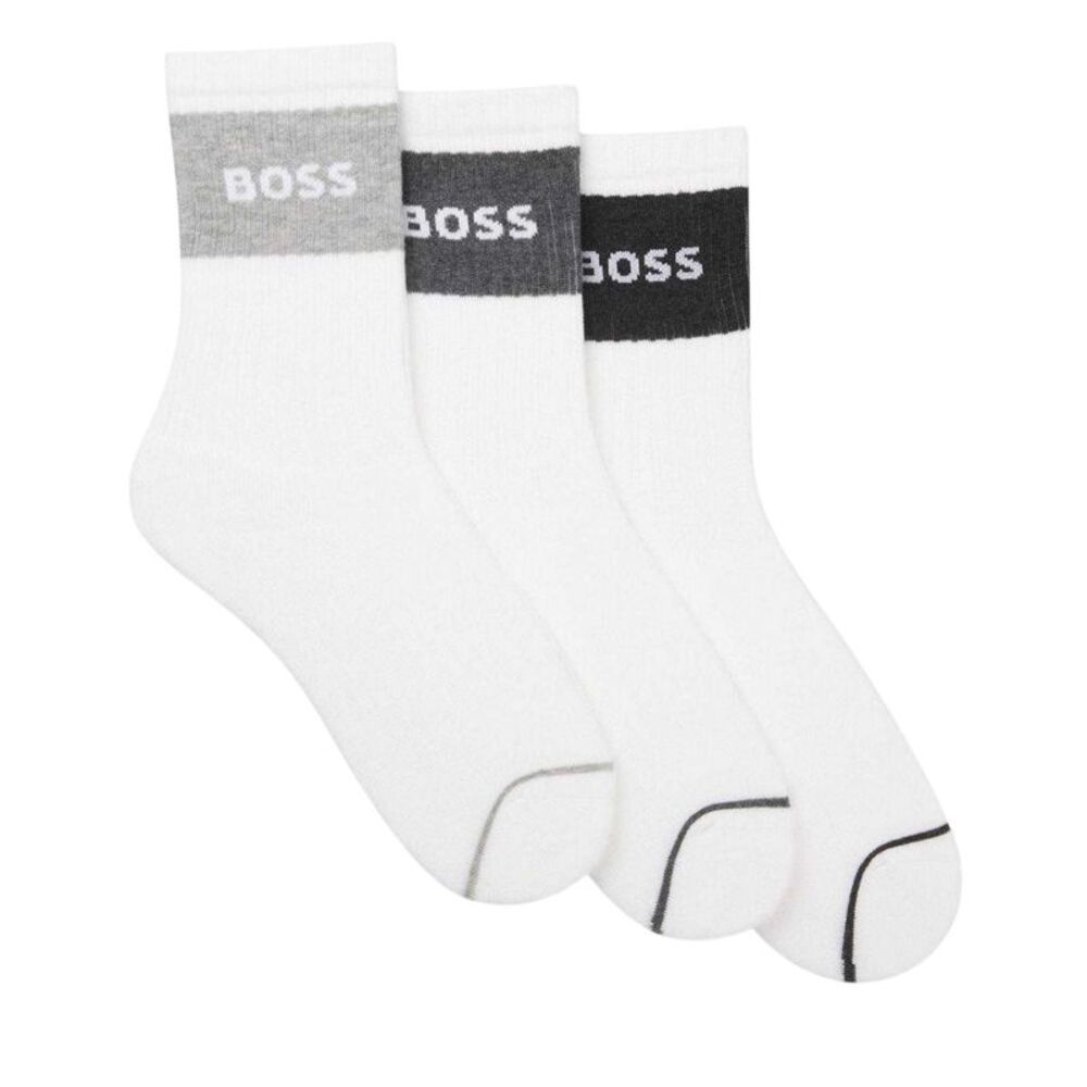 Boss Mens Quarter Cotton Blend Socks (Pack of 3) / White